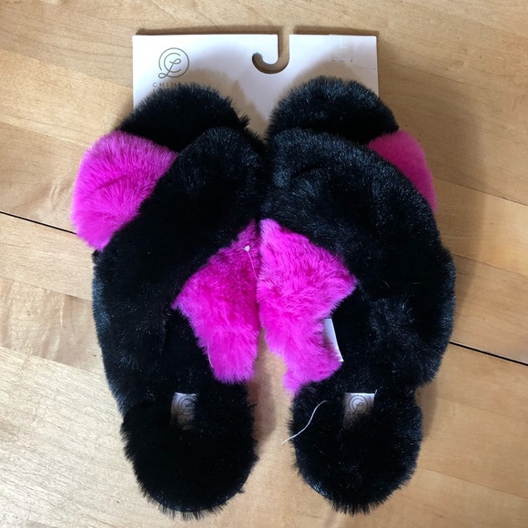 Chinese laundry fuzzy open toe slippers women’s size large 9-10 NWT - Picture 1 of 4